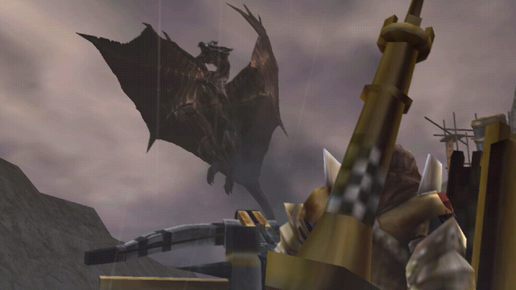 Fabius the Ace Lancer fighting against Rusted Kushala Daora in Monster Hunter 4