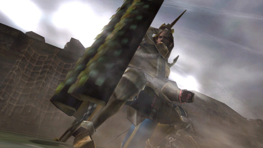 Fabius the Ace Lancer fighting against Rusted Kushala Daora in Monster Hunter 4