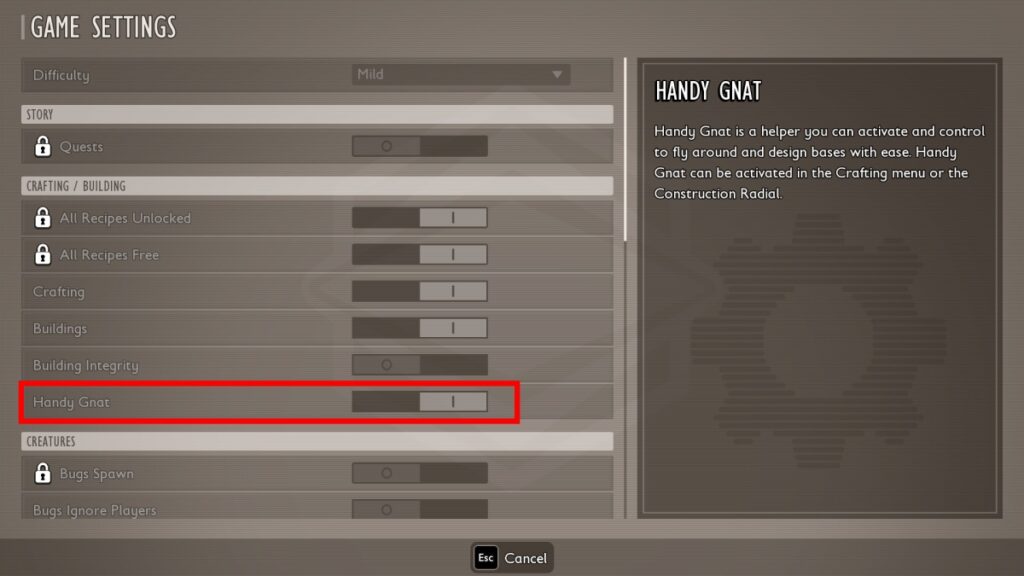 Handy Gnat World Options
